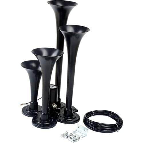 Chrome Metal 12V 150DB Four Trumpet Deep LOUD Train Air Four Horn 12 Volt