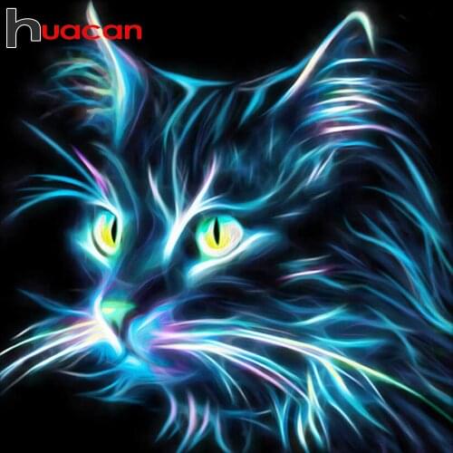 Huacan Diamond Painting Full Animal Square Mosaic Cat Decorations For Home Diamond Embroidery Wolf Handmade Gift