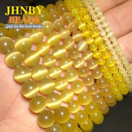 JHNBY Tiger yellow Cats Eye Stone 4~8~12MM cymophane Spacers Loose beads for Jewelry making DIY bracelets necklace accessories