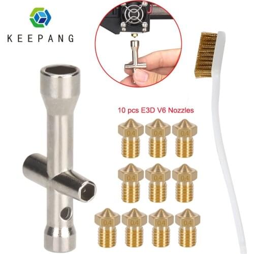 KeePang 10Pcs E3D V6 Nozzles Mini Spanner M2 M2.5 M3 M4 Screw Nut Hexagonal Cross Wrench Car Wheel Tool Copper Brush