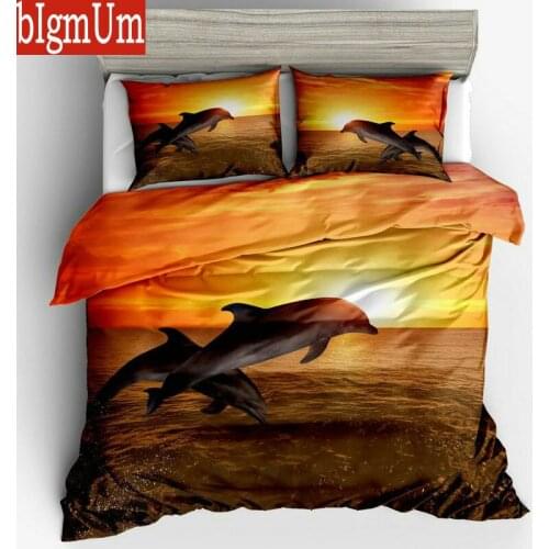 3D Printed Bedding Set 3pcs Turtle Dolphin Patten Undersea World Duvet Cover Pillowcases US Size Twin Full Queen King