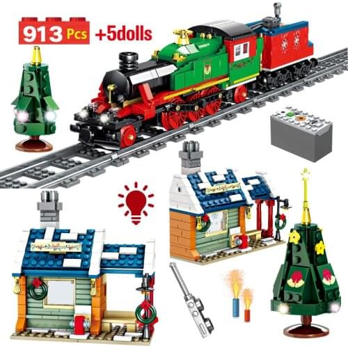 City Electric Track Train Building Blocks Creator Technical Train Station Railway Car Figures Bricks Toys for Children Xmas
