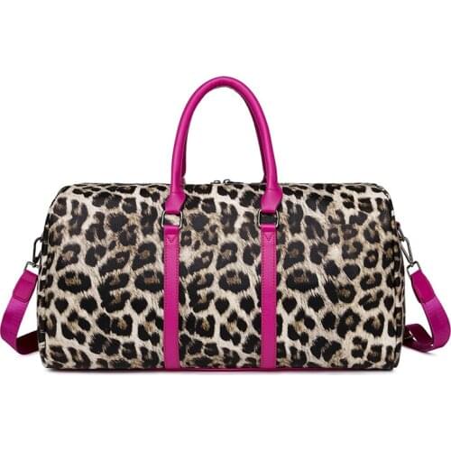 Leopard Leather Weekender Travel Bag for Women Girls Cheetah Animal Print Duffle Overnight Tote Shoulder Bags