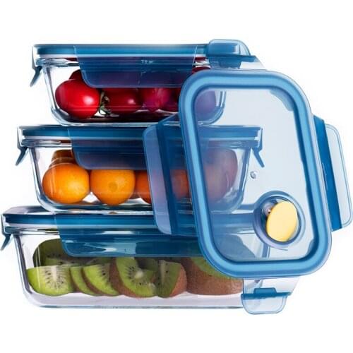 Lovwish 3 PCS Glass Lunch Box Microwave Oven Heating Refrigerated Sealed Leakproof Food Container with Lid