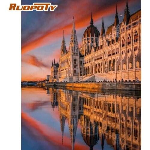 RUOPOTY DIY Painting By Numbers Color Building HandPainted Oil Painting Scenery Drawing On Canvas Unique Gift Home Decoration Ki