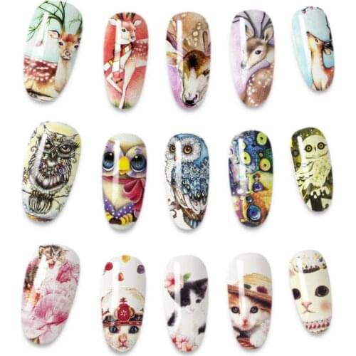 Cute Animals nail sticker Cat dog deer owl rabbit Colorful Design Nail Art Water Transfer Sticker Stickers for nails