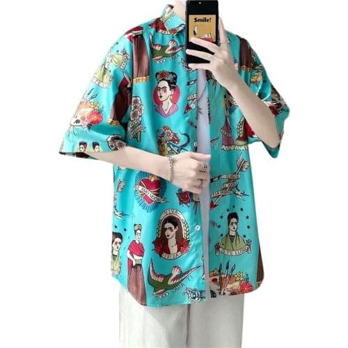 2021 New Arrival Beach Party Short-sleeve Tops Hawaiian Printed Mens Shirts Summer Japanese Fashion Harajuku Casual Mens Shirt