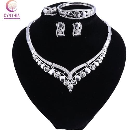 New Jewelry Sets For Women Wedding Bridal Accessories Party Necklace Set Silver-color African Beads Costume Jewellery Sets