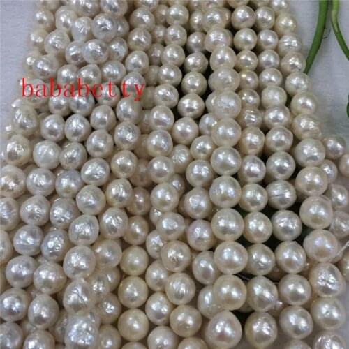 NEW 10-11MM White FRESHWATER PEARLS 15 inch STRAND Nucleated Baroque loose beads