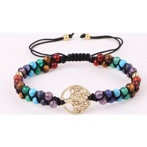 New Design High Quality 7 Chakra Stone BeadsEnergy Healing Yoga Beaded Adjustable Macrame Bracelet Women Men