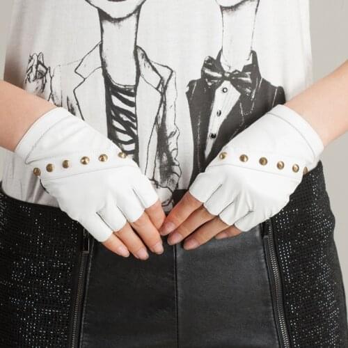 Women Half Finger Genuine Leather Gloves Summer Autumn New Style Sheepskin Driving Gloves Ladies Daily Party Gloves AGD511