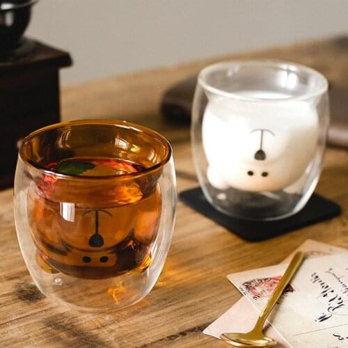 Gift bear cup home double hollow glass water cup high borosilicate milk cup coffee cup breakfast cup milk tea cup