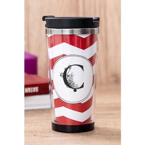 Gift Shop O Letter Floral Red Thermos Cup