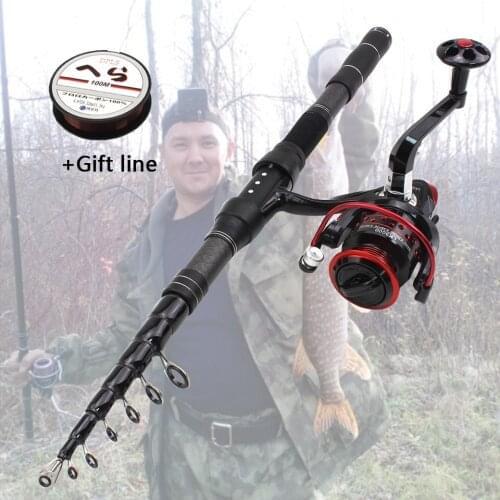 1.8m-3.0m Portable Carbon Fiber Telescopic Fishing Rod Portable Spinning Rod and Spinning Reels Multifunction carp pole set
