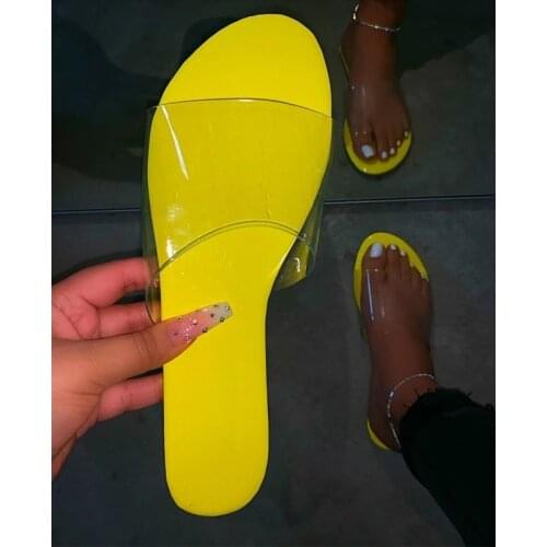 Ladies New Transparent Sandals Hot Outdoor Beach Soft Sole Color Square Heel Slides Female Casual Summer Slipper For Women