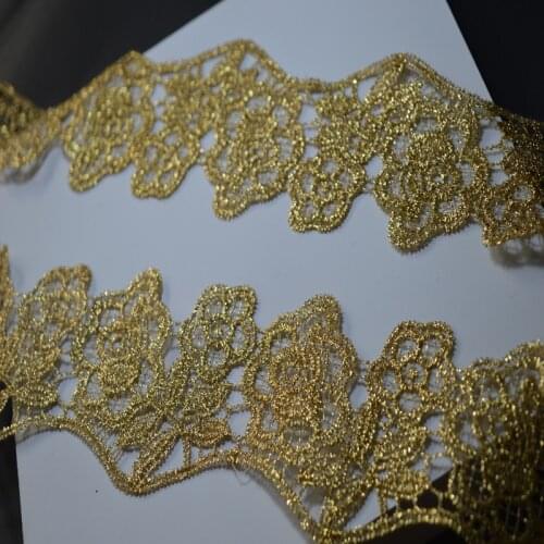 Somelace 7CM 3yds/LOT Wedding Dress Beaded Lace Applique Gold Thread Embroidery Lace Accessories Trim 2018011402