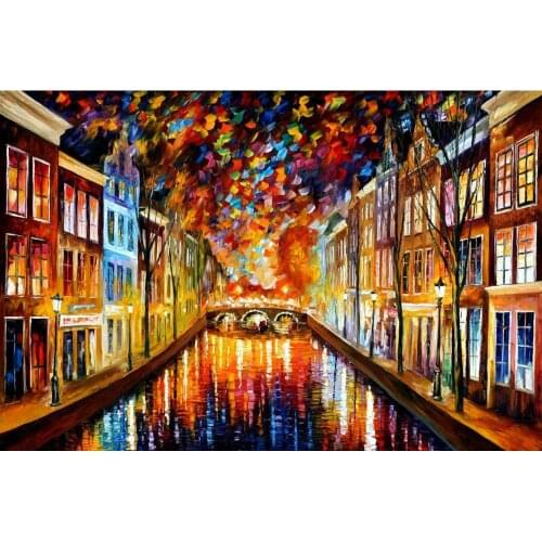 Modern art paintings for sale night amsterdam knife oil painting Landscape for living room Hand painted