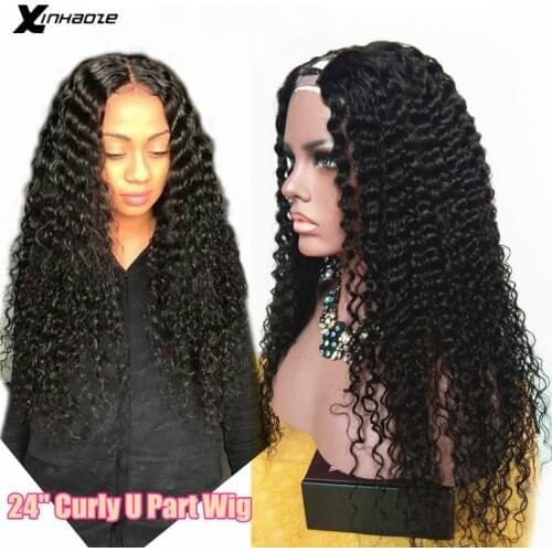 Xinhaoze 150% Density U Part Wigs Deep Curly Middle Part 2*4 U Part Human Hair Wigs For Women Brazilian Remy Hair Natural Color
