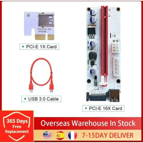 VER008S PCI-E Riser Card PCI Express 1X to 16X Extension 60CM USB3.0 Cable 4Pin 6Pin SATA Power LED for BTC Miner Mining