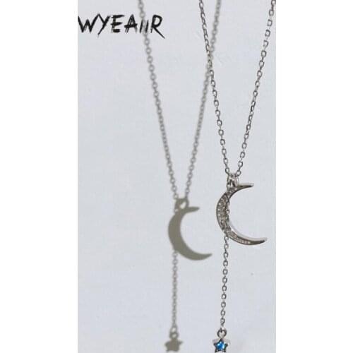 WYEAIIR Rhinestone Moon Stars Simple Student Creativity Literature 925 Sterling Silver Clavicle Chain Female Necklace