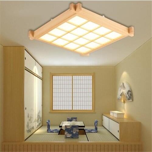 Japanese tatami ceiling lights modern solid wood ceiling lamp led wooden living room lighting lamps master bedroom ceiling light