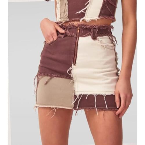 2020 Women Denim Skirt Autumn Mini Fashion Clothing Sexy Black Brown Denim Harajuku Plus Size Patchwork New Mid Waist Buttocks