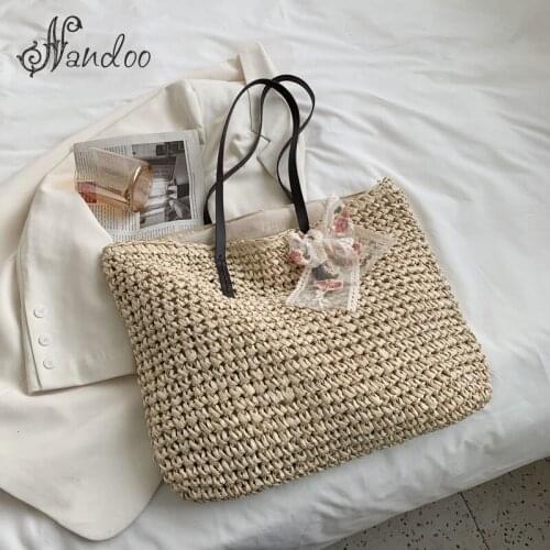 Women Summer Handbag Beach Bag Rattan Woven Handmade Knitted Straw Large Capacity Vogue Totes Women Shoulder Bag Bohemia Sac