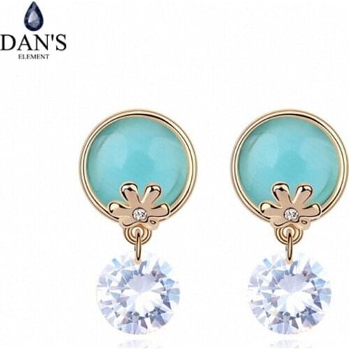 DANS ELEMENT 4 Colors Real Big Brand AAA Zirconia Micro Inlays Round Stud Earrings for Women 94541blue