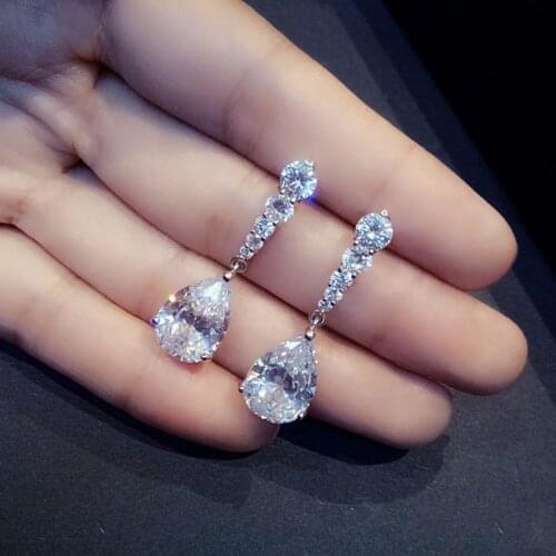 Utimtree Brand Elegant Earrings Silver 925 Women Jewelry Water Drop Crystal Statement Earring for Wedding Party Gift Top Quality