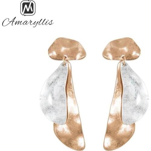 Amaiyllis Simple Alloy Hemmered Geo Statement Pendant Studs Earrings For Women Mix Color Tone Party Post Earrings Brincos Mujer