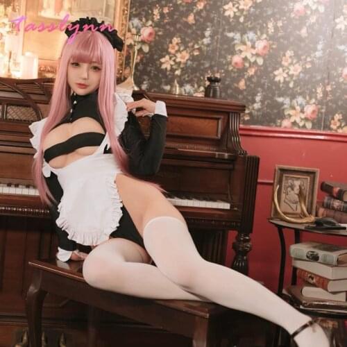 Woman Dark Style High-Slit Maid Dress Set Lingeries Costume Outfit with Headdress Stockings for Geek Girls Dress