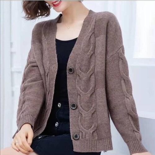 Womens knitted cardigan jacket for autumn and winter 2021 new sweater long-sleeved fashion casual loose all-match blouse