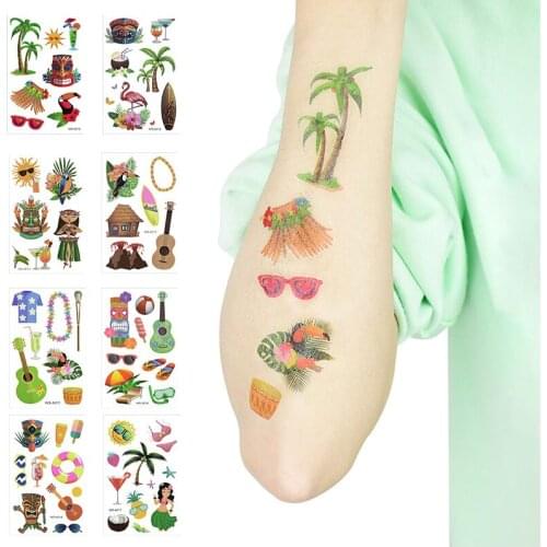 10pcs/lot Kids Tattoo Sticker Child Temporary Fake Tattoos Glow Paste On Face Arm Leg Hawaiian Party Baby Shower Favor Gifts