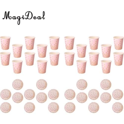 20 Set Glitter Gold Polka Dots Paper Plates and Cups Baby Shower Wedding Birthday Disposable Tableware