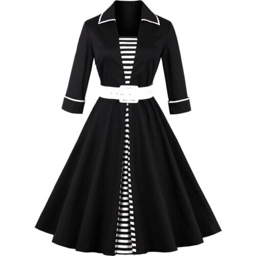 2018 Vintage long sleeves new style Great joint Embellished retro Dress Women dress fashion 50s 60s maxiskit