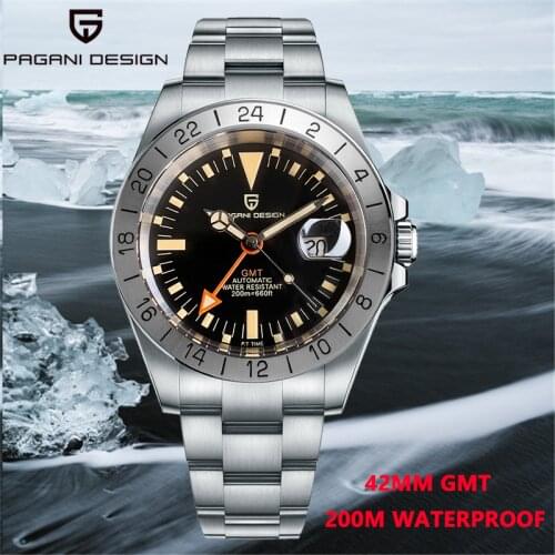2021 PAGANI DESIGN New Mens GMT Automatic Mechanical Clock 316L Stainless Steel 200m Waterproof Mens Watch Reloj Hombre