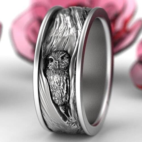 2021 Fashion Trend Silver Colour Owl Ring Steampunk Mens Ring Gothic Accessories Brothers Gift Jewelry