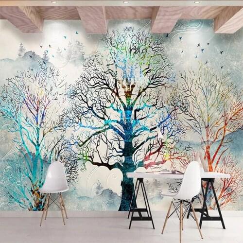 Custom 3D Wallpaper Modern Colorful Tree Murals Living Room Restaurant Cafe Creative Art Wallpapers 3D Self-Adhesive Waterproof