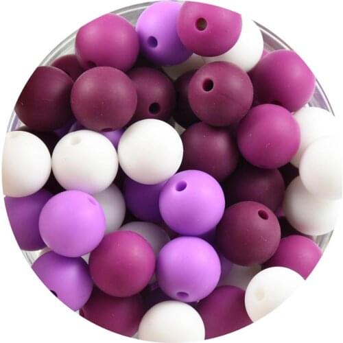 40 PCS Wine French Plum Combo 12 MM Round Teething Beads BPA Free Baby Mordedor Perles Silicone Dentition For Necklace Making