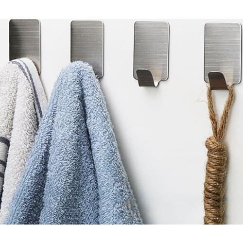 6Pc/Lot Stainless Steel Family Hanging Robe Hooks Hats Bag Key Adhesive Wall Hanger Bathroom Kitchen Accessories