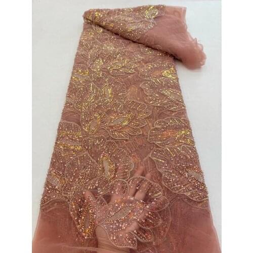 African Lace Fabric with bead S-568682 High Quality Sale Embroidery French Tulle Lace Fabric Nigerian Lace Fabric For Wedding