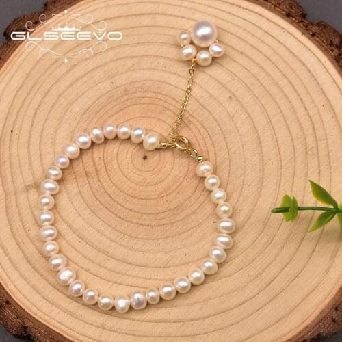GLSEEVO Pure Natural Freshwater Pearl Handmade Woman Pearl Bracelet Bracelet Wedding Party Luxury Jewelry Gift GB0963