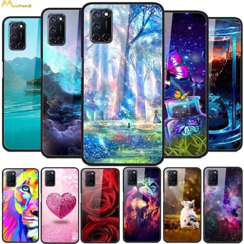 Tempered Glass Case For OPPO A52 Cases Rose Flowers Cat Lion Phone Case For OPPO A92 A72 A12 Back Cover OPPOA52 A 52 Coque Funda