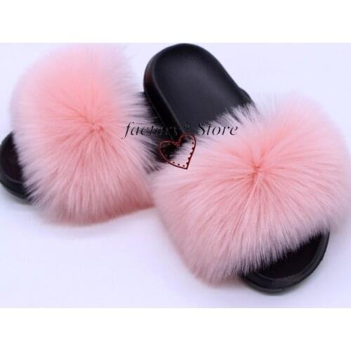 Home Plush Slippers Faux Fox Fur Slippers Furry Slippers Furry Summer Sweet Ladies Shoes Women Fur