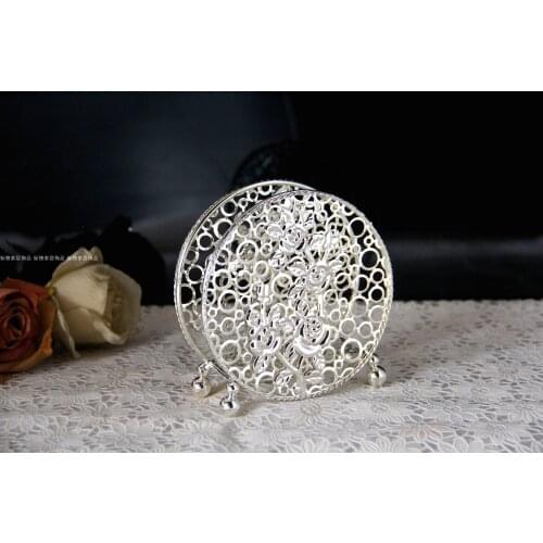 European round silver pattern napkin rack silver paper napkin seat kitchen napkin seat business card clip household appliances