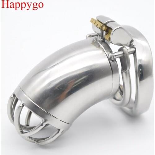 Happygo Stainless Steel Stealth Lock Male Chastity Device with Anti-Shedding Ring,Cock Cage,Penis Ring,A272-1