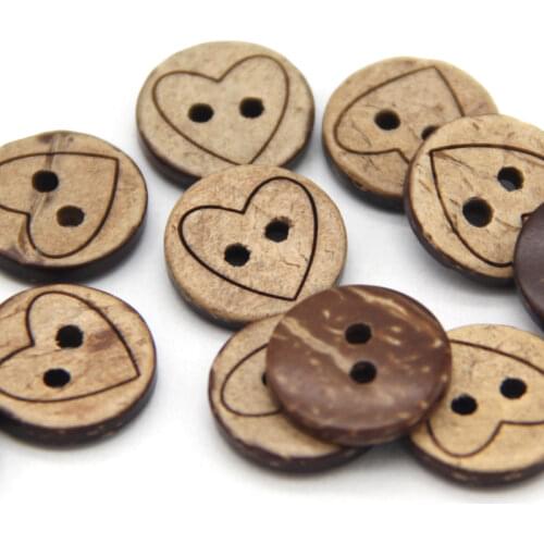HENGC 13mm Brown Heart Natural Wood Coconut Buttons For Kids Scrapbooking Children DIY Crafts Decorative Accessories Wholesale