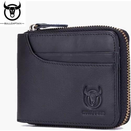 BULLCAPTAIN 100% Genuine Leather Wallet Fashion Short Bifold Men Wallet Casual Soild Male Wallets With Coin Pocket Purse