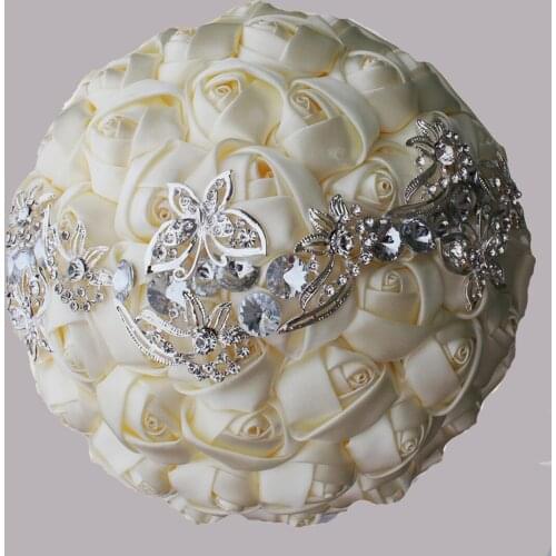 Hot Selling 1pc/lot white Wedding Holding Flower With Butterfly Crystal Brooch