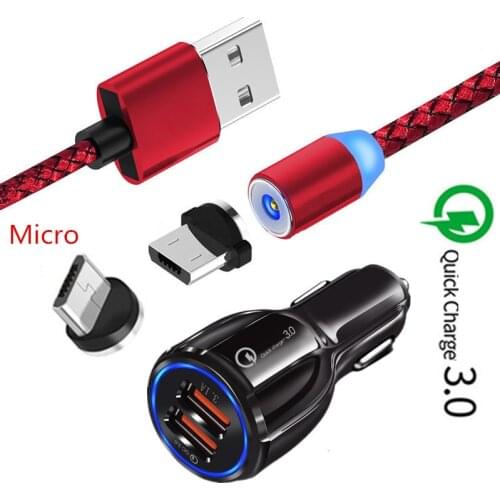 For Samsung galaxy A7 2018 A6 J4 J5 J7 LG Q60 K40 K7 K8 K10 K20 plus cellphone QC 3.0 Fast Car charger magnetic Micro USB Cable
